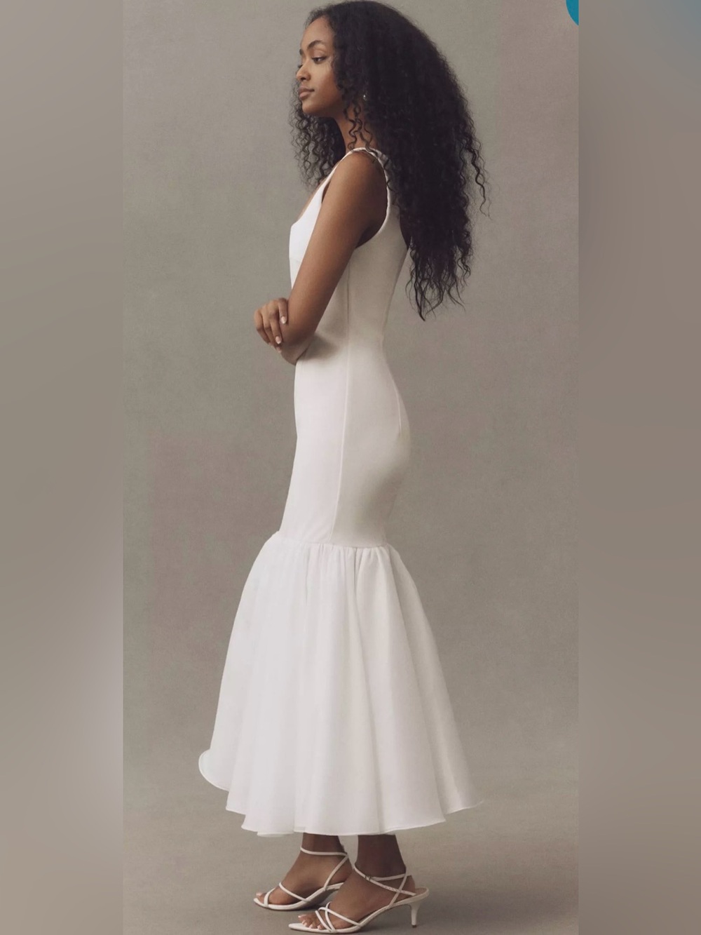 BHLDN Ivory Square-Neck Trumpet Midi Wedding Dress - Picture 3 of 10